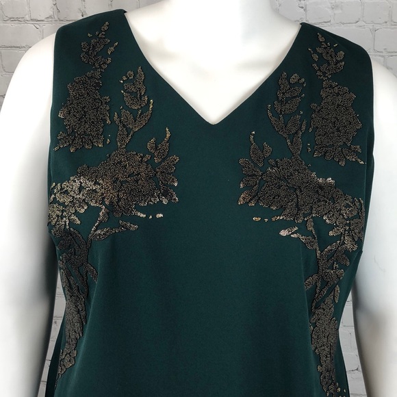 !!Calvin Klein Green And Gold V Neck Dress Size16W - Picture 2 of 7
